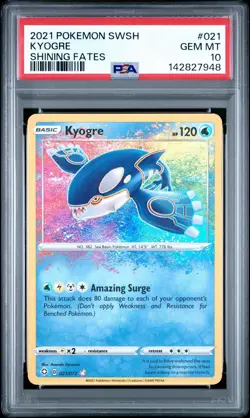 2021 POKEMON SWORD & SHIELD SHINING FATES #021 KYOGRE PSA 10 - Image 1