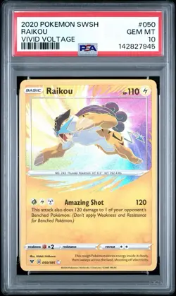 2020 POKEMON SWORD & SHIELD VIVID VOLTAGE #050 RAIKOU PSA 10 - Image 1