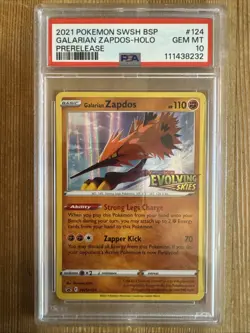 Galarian Zapdos SWSH124 Pokemon Sword & Shield Promo PreRelease Holo Rare PSA 10 - Image 1