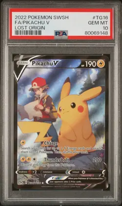 2022 POKEMON SWORD & SHIELD LOST ORIGIN #TG16 FULL ART/PIKACHU V PSA 10 - Image 1