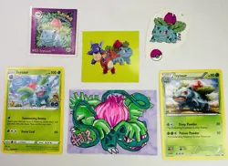 Favorite Pokemon Mini-Lot: Ivysaur Uncommon TCG, Stickers, and Original Art - Image 1