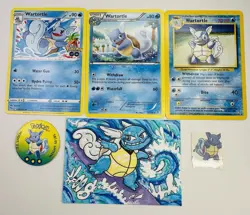 Favorite Pokemon Mini-Lot: Wartortle Common TCG Sticker Tattoo and Original Art - Image 1