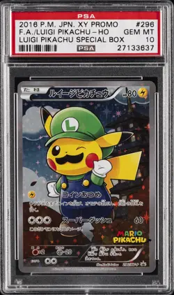 2016 POKEMON JPN XY PROMO #296 FULL ART/LUIGI PIKACHU PSA 10 - Image 1