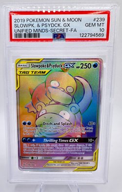 2019 Pokemon S&M Unified Minds Slowpoke & Psyduck GX #239 | SECRET | PSA 10 - Image 1