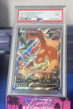 2022 POKEMON SWORD & SHIELD BRILLIANT STARS #154 FULL ART/CHARIZARD V PSA 9 - Image 1