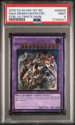YUGIOH 1ST STBL-EN039 GAIA DRAKE UNIVERSAL FORCE ULTIMATE PSA 9 MINT #43164284 - Image 1
