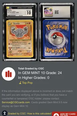 🌟VINTAGE POP 24🌟2001 ENG Pokemon Neo Revelation GRAVELER 30/64 CGC 10 GEM MINT - Image 3