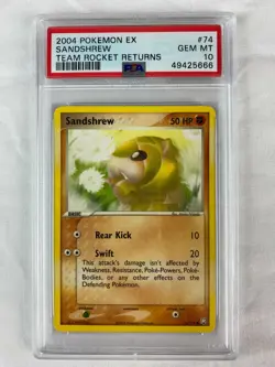 PSA 10 Gem Mint Sandshrew 2004 EX Team Rocket Returns #74 - Image 1