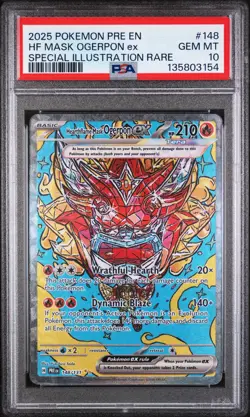 Pokemon Prismatic Evolutions Hearthflame Mask Ogerpon ex 148 PSA 10 - Image 1