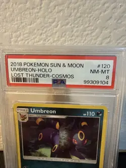 2018 Pokemon Umbreon #120 Cosmos Holo SM: Lost Thunder LOW POP PSA 8 - Image 2