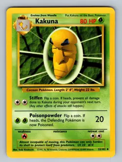 Kakuna 033/102 Uncommon Base Set LP - NM Pokemon TCG - Image 1