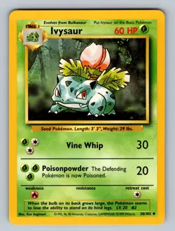 Ivysaur 030/102 Uncommon Base Set LP - NM Pokemon TCG - Image 1