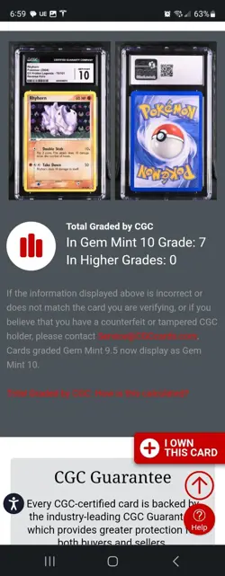(TOP POP 7) CGC 10 GEM MINT Rhyhorn Ex Hidden Legends Pokemon HOLO 70/101 - Image 3