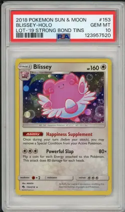 2018 Pokemon Lost Thunder Cosmos Holo Promo Blissey Strong Bond Tins #153 PSA 10 - Image 1