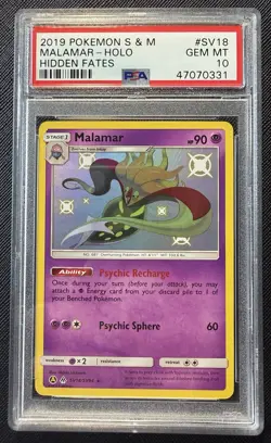 2019 POKEMON SUN & MOON HIDDEN FATES #SV18 MALAMAR-HOLO PSA 10 - Image 1