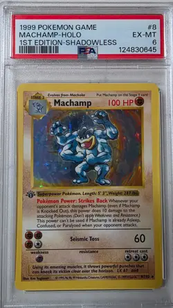 Pokemon Machamp 8/102 Shadowless Base Set Holo PSA 6 WOTC 1999 - Image 1