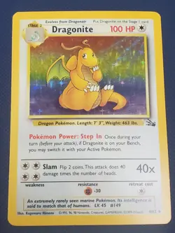 1999 Pokemon Card Fossil Dragonite Holo 4/62 LP - Image 1