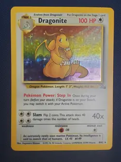 1999 Pokemon Card Fossil Dragonite Holo 4/62 LP - Image 2