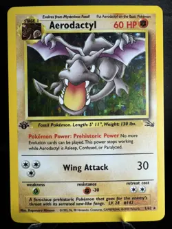 1999 Pokemon TCG Aerodactyl Holo Rate Card 1/62 Fossil 1st Edition #1 - Image 1