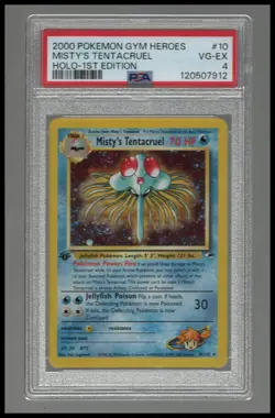 1st Edition Misty's Tentacruel #10 Holo Pokemon Gym Heroes PSA 4 Double Swirl - Image 1