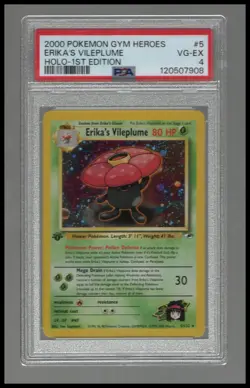 1st Edition Erika's Vileplume #5 Holo Rare Pokemon Gym Heroes PSA 4 - Image 1