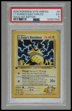 1st Edition Lt. Surge's Electabuzz #6 Holo Rare Pokemon Gym Heroes PSA 5 Swirl - Image 1
