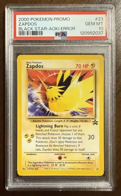 2000 Pokemon Promo #23 Zapdos Black Star Aoki Error PSA 10 English GEM MT - Image 4