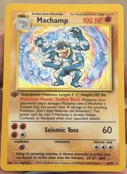 Pokemon Machamp Base Set 8/102 1st Edition 1999 English 100HP Stage 2 Rare Card - Image 1
