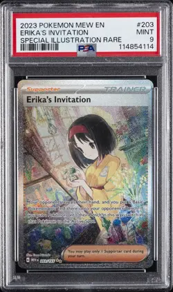 2023 POKEMON MEW EN-151 SPECIAL ILLUSTRATION RARE #203 ERIKA'S INVITATION PSA 9 - Image 1