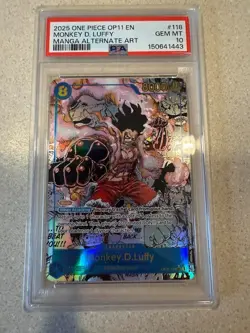 2025 ONE PIECE OP11-118 MONKEY.D.LUFFY MANGA ALT ART English PSA 10 - Image 1