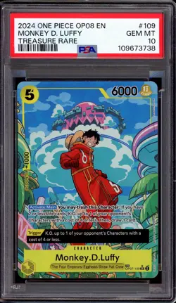2024 One Piece OP08 Treasure Rare Monkey D Luffy #109 PSA 10 GEM MINT - Image 1