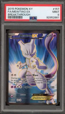 2015 POKEMON XY BREAKTHROUGH MEWTWO EX #157 FULL ART PSA 9 MINT - Image 1