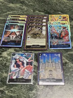 One Piece Card Lot of SEC/SR/R English Ground Death, Five Elders Mary Geoise - Image 1