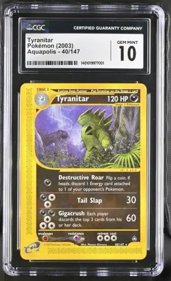 2003 Pokemon Tyranitar #40/147 Aquapolis CGC 10 Non Holo - Image 1