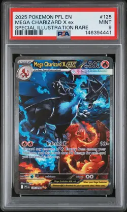 2025 POKEMON PFL EN-PHANTASMAL FLAMES #125 MEGA CHARIZARD X EX PSA 9 - Image 1
