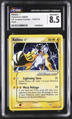 CGC 8.5 Raikou Gold Star 2005 EX Unseen Forces 114/115 Holo Pokemon Card - Image 1