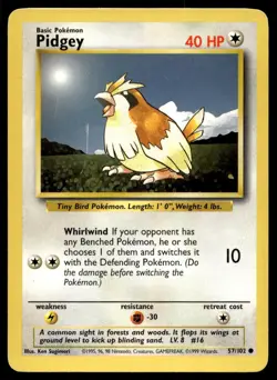 Pidgey 57/102 Pokemon Card Base Set Common 40 HP Lightly Played WO - Image 1