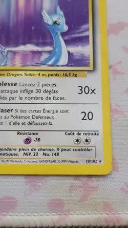 1999 Pokemon FRENCH 1st Edition Base Set Draco-Dragonair 18/102 - Image 4
