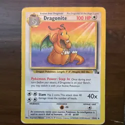 Pokemon Dragonite Fossil Rare 100HP Unlimited 19/62 1999 English - MP - Image 1