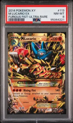 2014 Pokemon XY Furious Fists M Lucario EX #113 Ultra Rare PSA 8 - Image 1