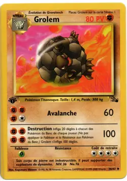Golem (Grolem) - French WOTC 1st Edition Fossil 36/62 - NM- Pokemon - Image 1
