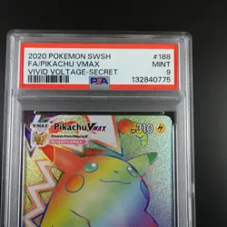 PSA 9 Pikachu Vmax 188/185 Pokemon Vivid Voltage Rainbow Holo Graded Card - Image 2