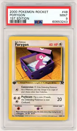 2000 Pokemon Team Rocket #48 Porygon 1st Edition PSA 9 - Image 1