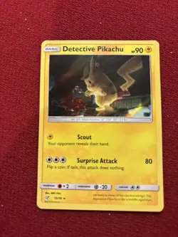 Detective Pikachu 10/18 HOLO Rare Sun & Moon Detective Pikachu Pokemon Card 2019 - Image 2