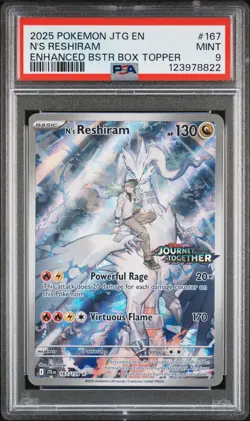 2025 Pokemon Journey Together EN N's Reshiram #167 Enhanced Box Topper PSA 9 - Image 1