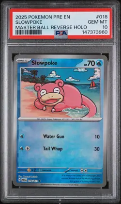 PSA 10 SLOWPOKE MASTER BALL REVERSE HOLO #018 2025 POKEMON PRISMATIC EVOLUTIONS - Image 1