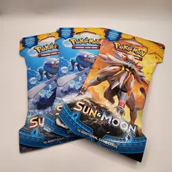 Pokemon Sun and Moon Base Set Sleeved Booster Pack Set of 3 Factory Sealed - Image 1