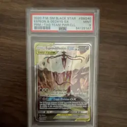 Pokemon Espeon & Deoxys GX SM Black Star SM240 TAG TEAM Promo Holo PSA 9 2020 - Image 1