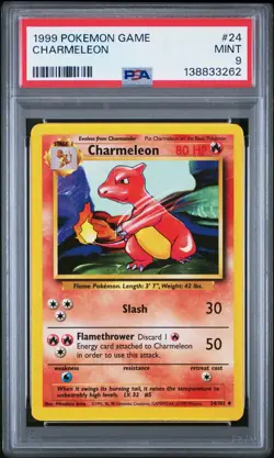 1999 POKEMON GAME BASE SET UNLIMITED #24 CHARMELEON PSA 9 MINT - Image 1