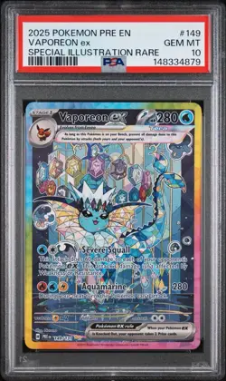 2025 POKEMON PRE EN-PRISMATIC EVOLUTIONS #149 VAPOREON EX PSA 10 - Image 1